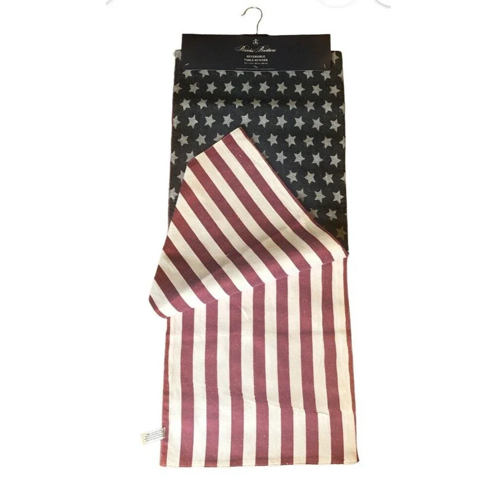 Brooks Brothers Table Runner July 4 Reversible Red White Blue Flag 14x72